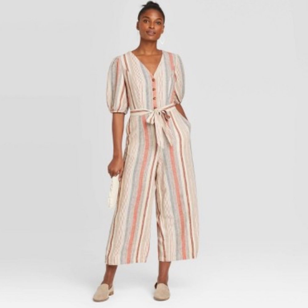 NWT Universal Thread striped linen-blend jumpsuit Size Small